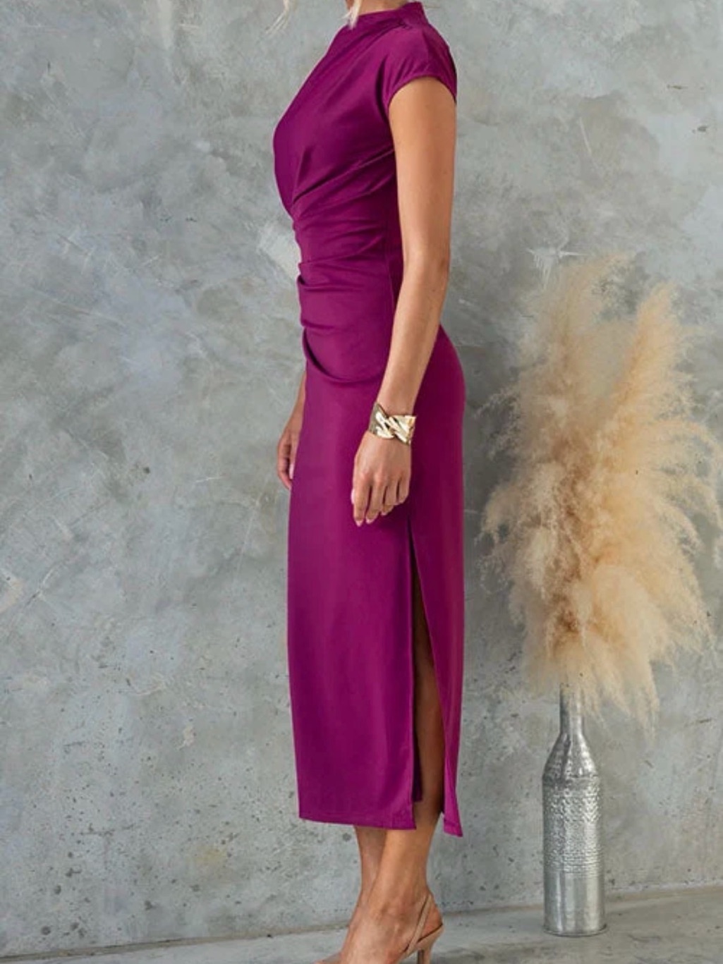 Elegant Magenta Cap-Sleeve Midi Dress — image 3 of 6